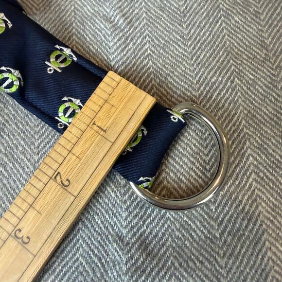 J. Crew Silk Belt Navy Blue Green Anchor Nautical S M Women's D Ring Adjustable - Picture 5 of 6